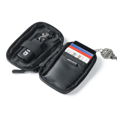 スマートキーケース（スマートキー1個収納・カード2枚収納・防水・防塵・止水ファスナー・キーリング付属・カーキ）