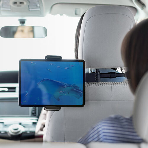 車載タブレットホルダー（ヘッドレスト固定型・伸縮アーム・後部座席用・7～13インチ対応・iPhone・Android・iPad・メディア掲載）