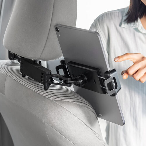 車載タブレットホルダー（ヘッドレスト固定型・伸縮アーム・後部座席用・7～13インチ対応・iPhone・Android・iPad・メディア掲載）