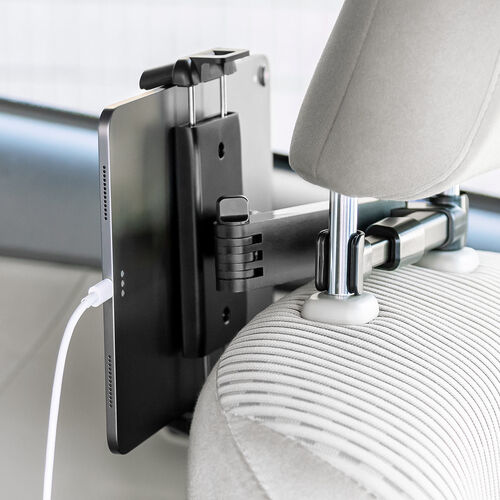 車載タブレットホルダー（ヘッドレスト固定型・伸縮アーム・後部座席用・7～13インチ対応・iPhone・Android・iPad・メディア掲載）