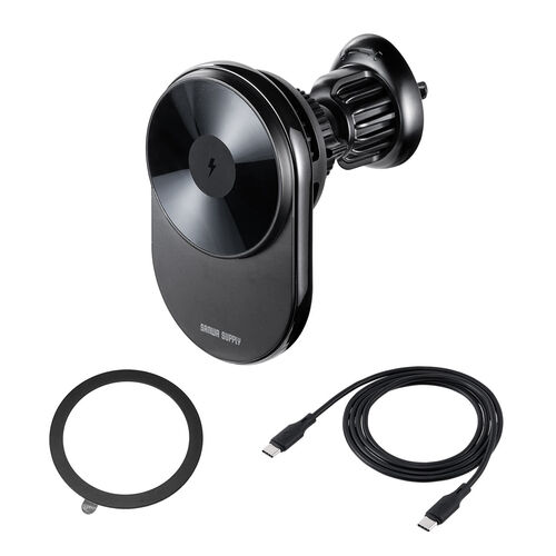 車載ホルダー（ワイヤレス充電対応・半導体冷却機能・ペルチェ素子・マグネット・磁気吸着・スマホホルダー・車・エアコン吹き出し口・片手操作・iPhone・Android・急速充電・メタルリング付属）