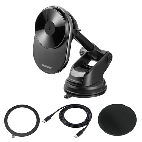 車載ホルダー（ワイヤレス充電対応・半導体冷却機能・ペルチェ素子・マグネット・磁気吸着・スマホホルダー・車・吸盤取り付け・片手操作・iPhone・Android・急速充電・メタルリング付属）