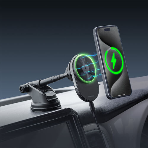 車載ホルダー（ワイヤレス充電対応・半導体冷却機能・ペルチェ素子・マグネット・磁気吸着・スマホホルダー・車・吸盤取り付け・片手操作・iPhone・Android・急速充電・メタルリング付属）