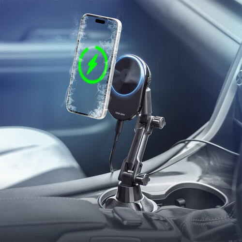 車載ホルダー（ワイヤレス充電対応・半導体冷却機能・ペルチェ素子・マグネット・磁気吸着・スマホホルダー・車・ドリンクホルダー設置・片手操作・iPhone・Android・急速充電・メタルリング付属）