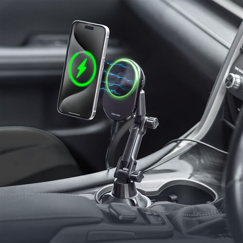 車載ホルダー（ワイヤレス充電対応・半導体冷却機能・ペルチェ素子・マグネット・磁気吸着・スマホホルダー・車・ドリンクホルダー設置・片手操作・iPhone・Android・急速充電・メタルリング付属）