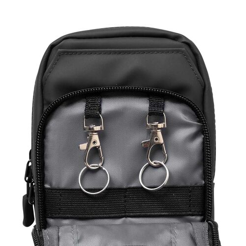 スマホポーチ（スマートキーケース・スマートキー2個収納・カード収納・防水・防塵・止水ファスナー・外側ポケット付き・小銭入れ・カラビナフック・キーリング・ブラック）