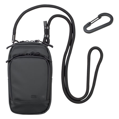 スマホポーチ（スマートキーケース・スマートキー2個収納・カード収納・防水・防塵・止水ファスナー・外側ポケット付き・小銭入れ・カラビナフック・キーリング・ブラック）