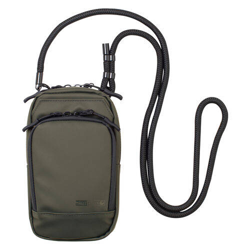 スマホポーチ（スマートキーケース・スマートキー2個収納・カード収納・防水・防塵・止水ファスナー・外側ポケット付き・小銭入れ・カラビナフック・キーリング・カーキ）