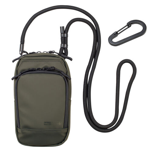 スマホポーチ（スマートキーケース・スマートキー2個収納・カード収納・防水・防塵・止水ファスナー・外側ポケット付き・小銭入れ・カラビナフック・キーリング・カーキ）