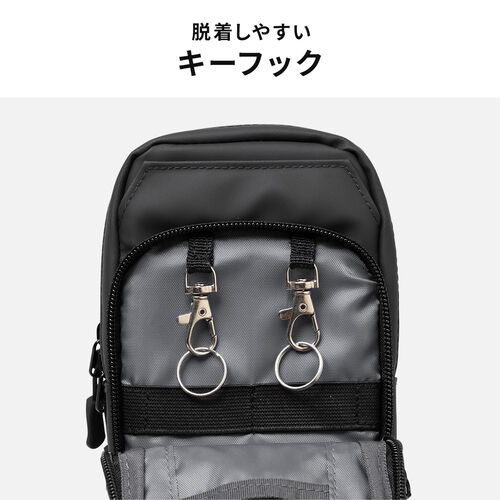 スマホポーチ（スマートキーケース・スマートキー2個収納・カード収納・防水・防塵・止水ファスナー・外側ポケット付き・小銭入れ・カラビナフック・キーリング・カーキ）
