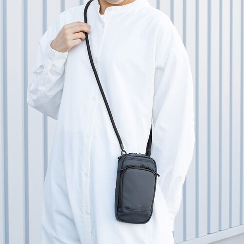 スマホポーチ（スマートキーケース・スマートキー2個収納・カード収納・防水・防塵・止水ファスナー・外側ポケット付き・小銭入れ・カラビナフック・キーリング・ネイビー）