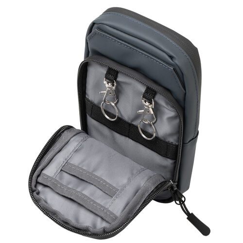 スマホポーチ（スマートキーケース・スマートキー2個収納・カード収納・防水・防塵・止水ファスナー・外側ポケット付き・小銭入れ・カラビナフック・キーリング・ネイビー）