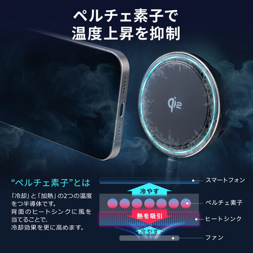 車載ホルダー（Qi2正規認証・最大15W充電・ペルチェ素子・冷却・MagSafe・エアコン吹き出し口・スマホホルダー・ワイヤレス充電器・車・360度調整・片手操作・磁気吸着・メタルリング付属）