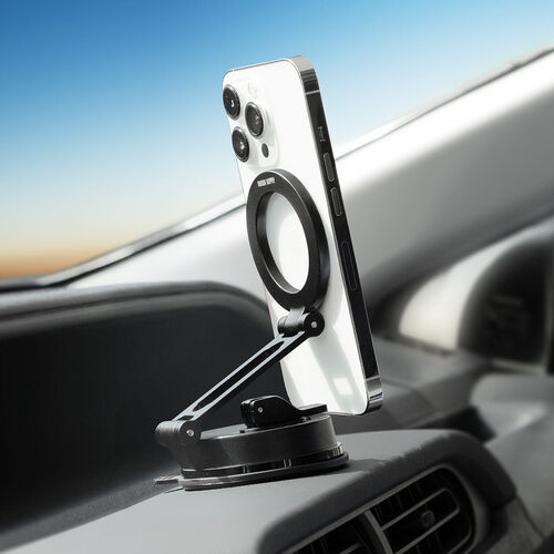 MagSafe対応車載ホルダー（スマホホルダー・吸盤取り付け・超強力吸着・360度調整・片手操作・磁気吸着・折りたたみ・携帯スタンド・カー用品・iPhone・Android・メタルリング付属）