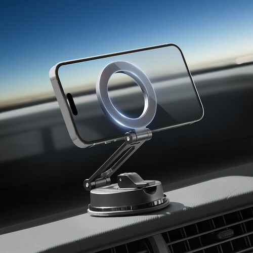 MagSafe対応車載ホルダー（スマホホルダー・吸盤取り付け・超強力吸着・360度調整・片手操作・磁気吸着・折りたたみ・携帯スタンド・カー用品・iPhone・Android・メタルリング付属）