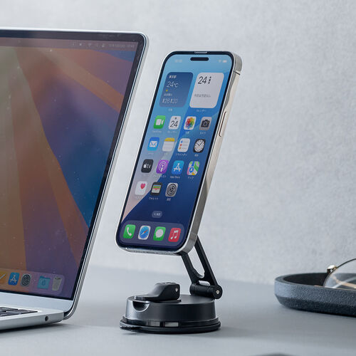 MagSafe対応車載ホルダー（スマホホルダー・吸盤取り付け・超強力吸着・360度調整・片手操作・磁気吸着・折りたたみ・携帯スタンド・カー用品・iPhone・Android・メタルリング付属）