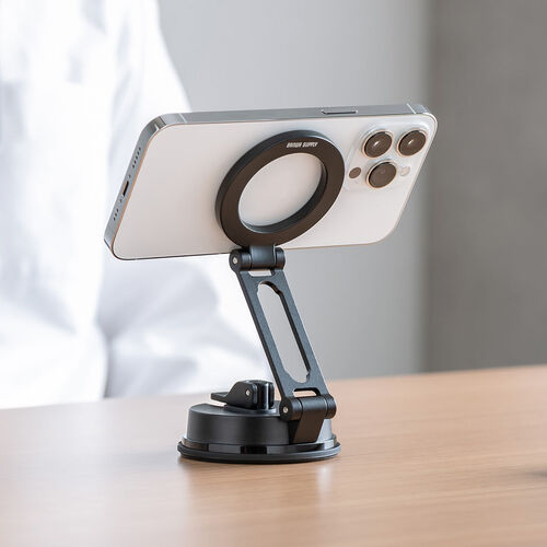 MagSafe対応車載ホルダー（スマホホルダー・吸盤取り付け・超強力吸着・360度調整・片手操作・磁気吸着・折りたたみ・携帯スタンド・カー用品・iPhone・Android・メタルリング付属）