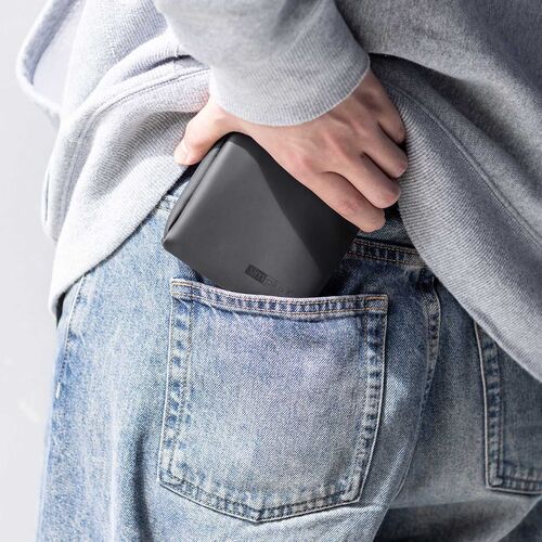 スマートキーケース（L字ファスナー・正方形・スマートキー2個収納・カード収納・防水・防塵・止水ファスナー・小銭入れ・アクセサリポーチ・イヤホンケース・財布・ブラック）