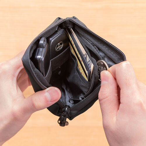 スマートキーケース（L字ファスナー・正方形・スマートキー2個収納・カード収納・防水・防塵・止水ファスナー・小銭入れ・アクセサリポーチ・イヤホンケース・財布・ブラック）