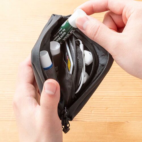 スマートキーケース（L字ファスナー・正方形・スマートキー2個収納・カード収納・防水・防塵・止水ファスナー・小銭入れ・アクセサリポーチ・イヤホンケース・財布・ブラック）