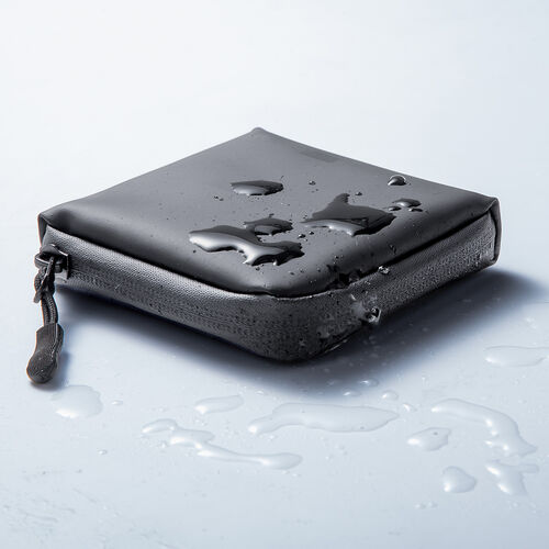 スマートキーケース（L字ファスナー・正方形・スマートキー2個収納・カード収納・防水・防塵・止水ファスナー・小銭入れ・アクセサリポーチ・イヤホンケース・財布・ブラック）