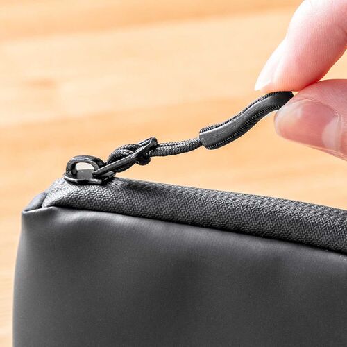 スマートキーケース（L字ファスナー・正方形・スマートキー2個収納・カード収納・防水・防塵・止水ファスナー・小銭入れ・アクセサリポーチ・イヤホンケース・財布・ブラック）