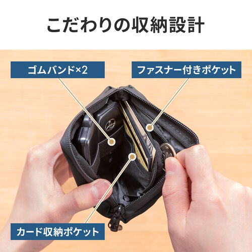 スマートキーケース（L字ファスナー・正方形・スマートキー2個収納・カード収納・防水・防塵・止水ファスナー・小銭入れ・アクセサリポーチ・イヤホンケース・財布・ブラック）