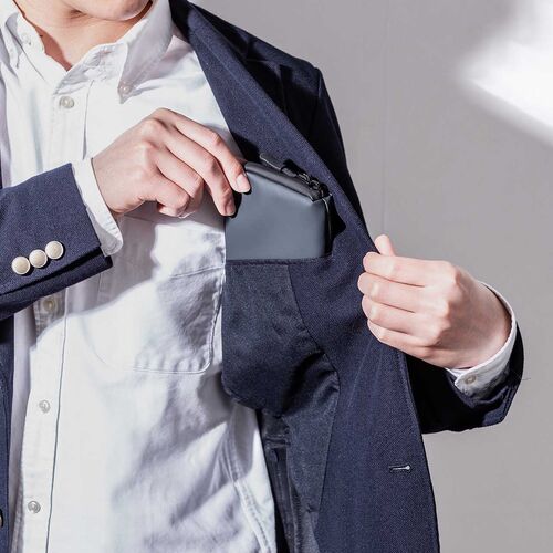 スマートキーケース（L字ファスナー・正方形・スマートキー2個収納・カード収納・防水・防塵・止水ファスナー・小銭入れ・アクセサリポーチ・イヤホンケース・財布・ネイビー）