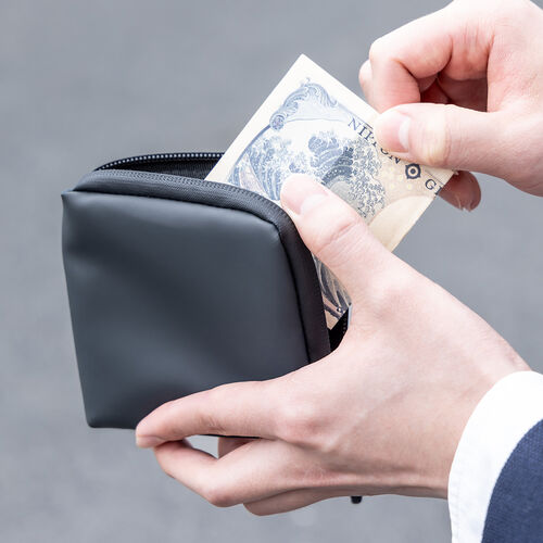 スマートキーケース（L字ファスナー・正方形・スマートキー2個収納・カード収納・防水・防塵・止水ファスナー・小銭入れ・アクセサリポーチ・イヤホンケース・財布・ネイビー）