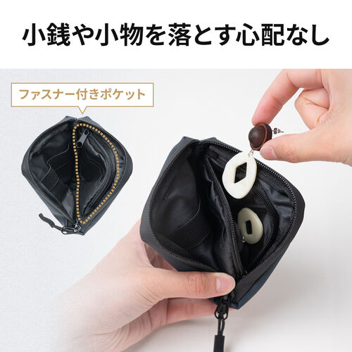 スマートキーケース（L字ファスナー・正方形・スマートキー2個収納・カード収納・防水・防塵・止水ファスナー・小銭入れ・アクセサリポーチ・イヤホンケース・財布・ネイビー）