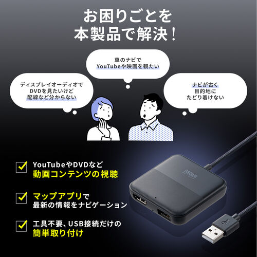 マルチメディアアダプター（Car Playアダプター・HDMI入力端子・TVスティック・iPhone・スマホ・地デジチューナー・DVDプレーヤー対応・youtube再生・有線カープレイ搭載車用）