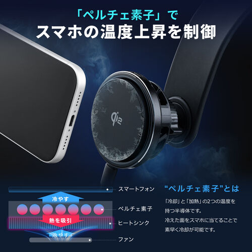 車載ホルダー（MagSafe対応・スマホホルダー・ワイヤレス充電・Qi2充電・15W・冷却機能付き・自由調整・超強力吸着・カー用品・3M・粘着テープ・メタルリング付属）