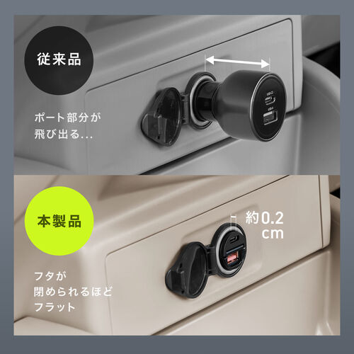 カーチャージャー（PD65W・PD36W・2ポート・コンパクト・USB Type-C・USB A・12V車・24V車・シガーソケット・充電器・ブラック）