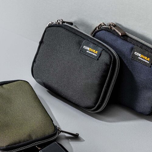 スマートキーケース（鍵・コーデュラ素材・スマートキー・2個収納・カード収納・外側ポケット・コンパクト・軽量・キーリングつき・ブラック）