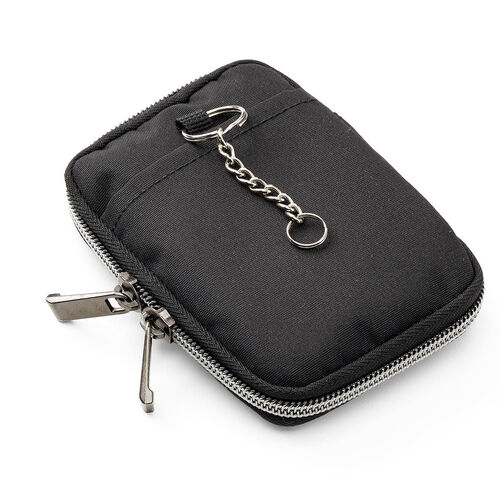 スマートキーケース（鍵・コーデュラ素材・スマートキー・2個収納・カード収納・外側ポケット・コンパクト・軽量・キーリングつき・ブラック）