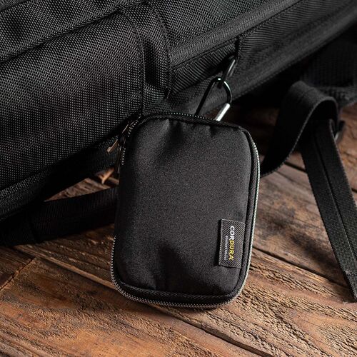 スマートキーケース（鍵・コーデュラ素材・スマートキー・2個収納・カード収納・外側ポケット・コンパクト・軽量・キーリングつき・ブラック）