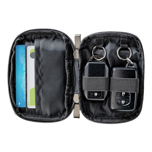 スマートキーケース（鍵・コーデュラ素材・スマートキー・2個収納・カード収納・外側ポケット・コンパクト・軽量・キーリングつき・ブラック）