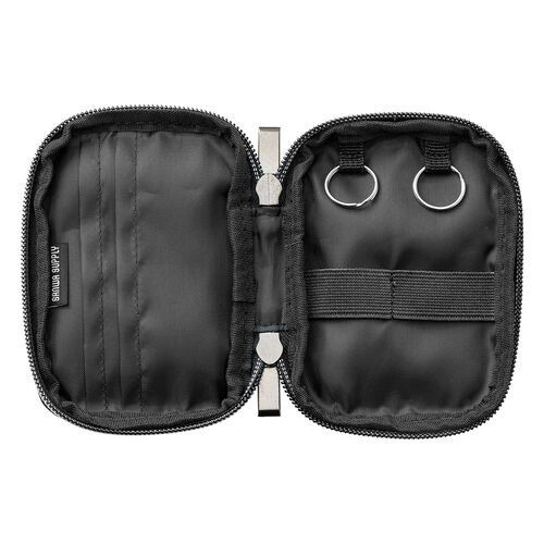 スマートキーケース（鍵・コーデュラ素材・スマートキー・2個収納・カード収納・外側ポケット・コンパクト・軽量・キーリングつき・ブラック）