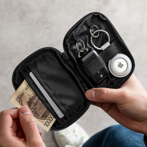 スマートキーケース（鍵・コーデュラ素材・スマートキー・2個収納・カード収納・外側ポケット・コンパクト・軽量・キーリングつき・カーキ）