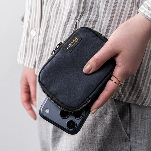 スマートキーケース（鍵・コーデュラ素材・スマートキー・2個収納・カード収納・外側ポケット・コンパクト・軽量・キーリングつき・ネイビー）