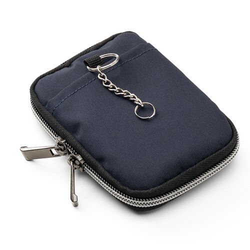 スマートキーケース（鍵・コーデュラ素材・スマートキー・2個収納・カード収納・外側ポケット・コンパクト・軽量・キーリングつき・ネイビー）