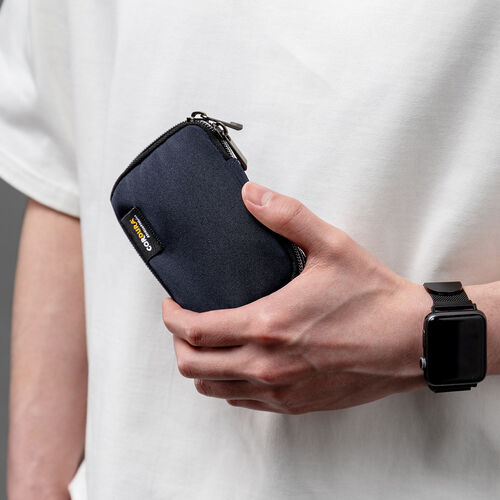 スマートキーケース（鍵・コーデュラ素材・スマートキー・2個収納・カード収納・外側ポケット・コンパクト・軽量・キーリングつき・ネイビー）
