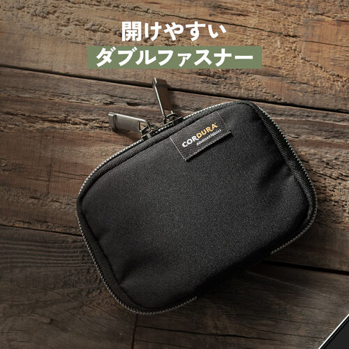 スマートキーケース（鍵・コーデュラ素材・スマートキー・2個収納・カード収納・外側ポケット・コンパクト・軽量・キーリングつき・ネイビー）