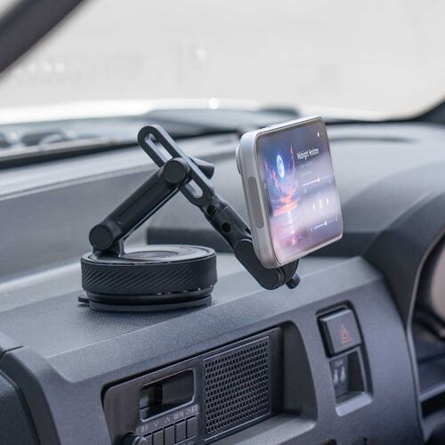 車載ホルダー（スマホホルダー・真空吸盤・粘着ゲル・高さ角度調整自由・多関節アーム・3関節・360°回転・MagSafe対応・マグネット式・強力吸着・ブラック）