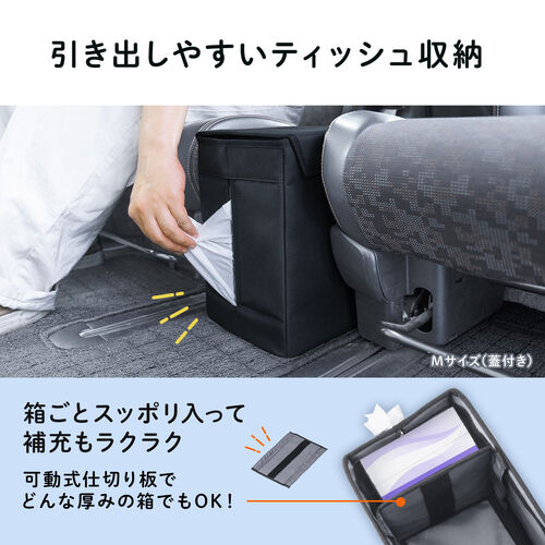 ウォークスルー収納ボックス（車用ティッシュボックス・Mサイズ・蓋付きタイプ・車用ボックス・コンソールボックス・収納ボックス・折りたたみ）