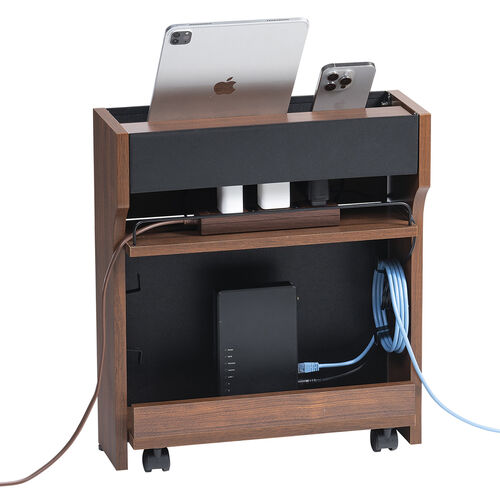 【アウトレット】ルーター収納ボックス（ケーブルボックス・幅40cm・高さ45cm・充電ステーション・スマホスタンド機能・モデム・Wi-Fi 扉付き・木製・2段・完成品・ダークブラウン）