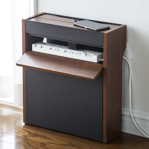 【アウトレット】ルーター収納ボックス（ケーブルボックス・幅40cm・高さ45cm・充電ステーション・スマホスタンド機能・モデム・Wi-Fi 扉付き・木製・2段・完成品・ダークブラウン）