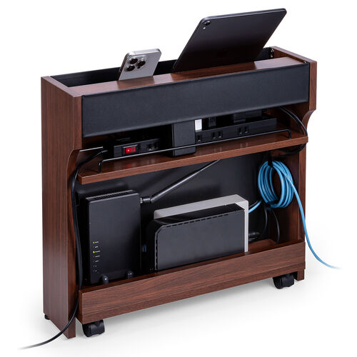 ルーター収納ボックス（ケーブルボックス・幅50cm・高さ45cm・充電ステーション・スマホスタンド機能・モデム・Wi-Fi・扉付き・木製・2段・完成品・ダークブラウン）