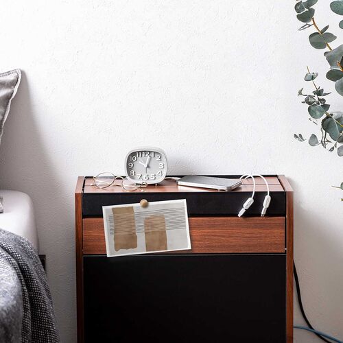 ルーター収納ボックス（ケーブルボックス・幅50cm・高さ45cm・充電ステーション・スマホスタンド機能・モデム・Wi-Fi・扉付き・木製・2段・完成品・ダークブラウン）