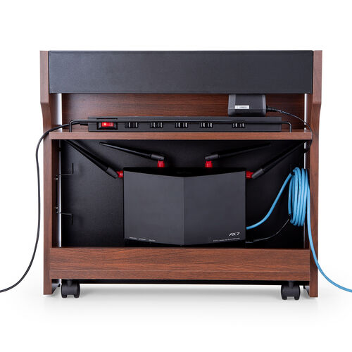 ルーター収納ボックス（ケーブルボックス・幅50cm・高さ45cm・充電ステーション・スマホスタンド機能・モデム・Wi-Fi・扉付き・木製・2段・完成品・ダークブラウン）